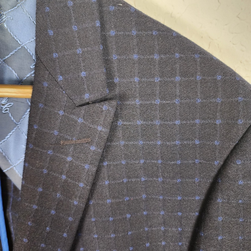 Menticano Zignone Wool Sport Coat Mens 42R Navy Blue Windowpane Blazer Casual - Picture 2 of 16